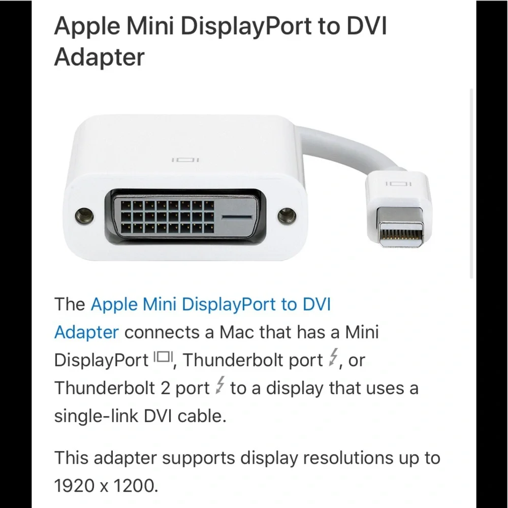 APPLE MAC Mini DisplayPort to DVI Adapter Genuine Apple Mac Display Port Monitor